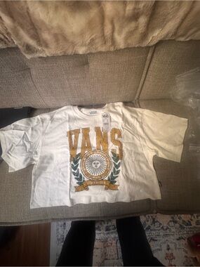 Vans Women’s Crop  White Graphic Tee with Gold Crest